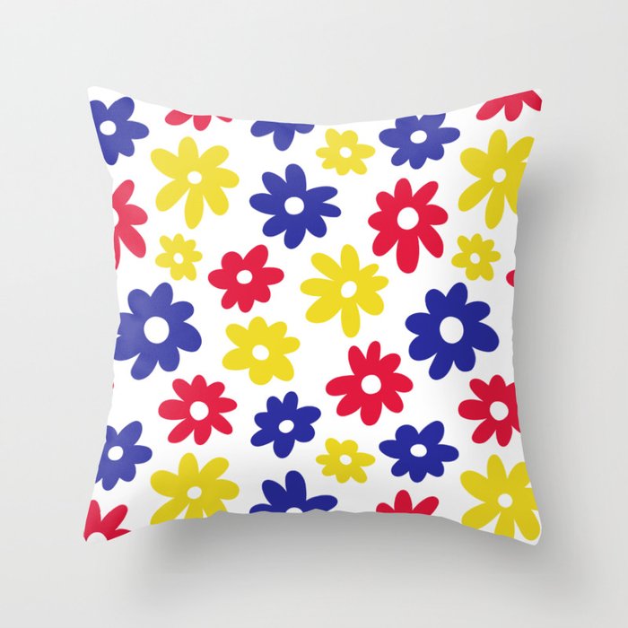 Daisy Flower Pattern (red/blue/yellow) Throw Pillow