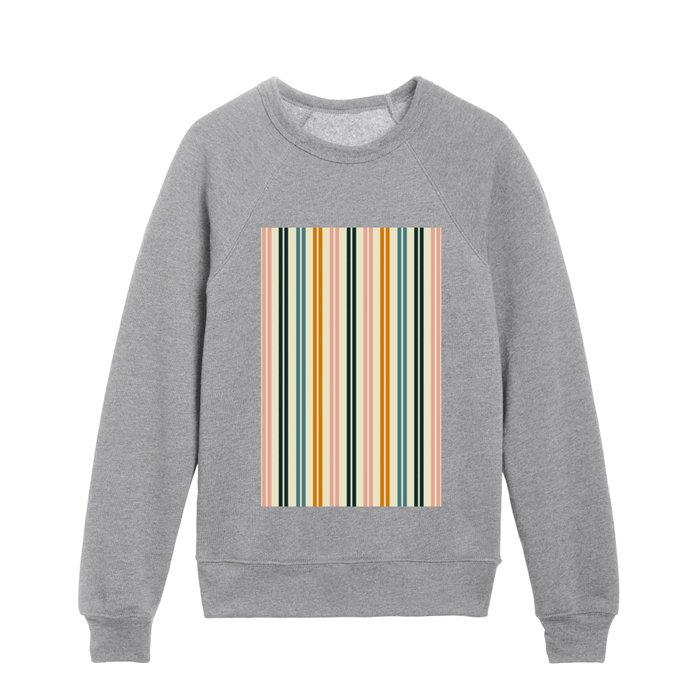 Classic Double Stripe Pattern Teal Blue Blush Cream Orange Kids Crewneck