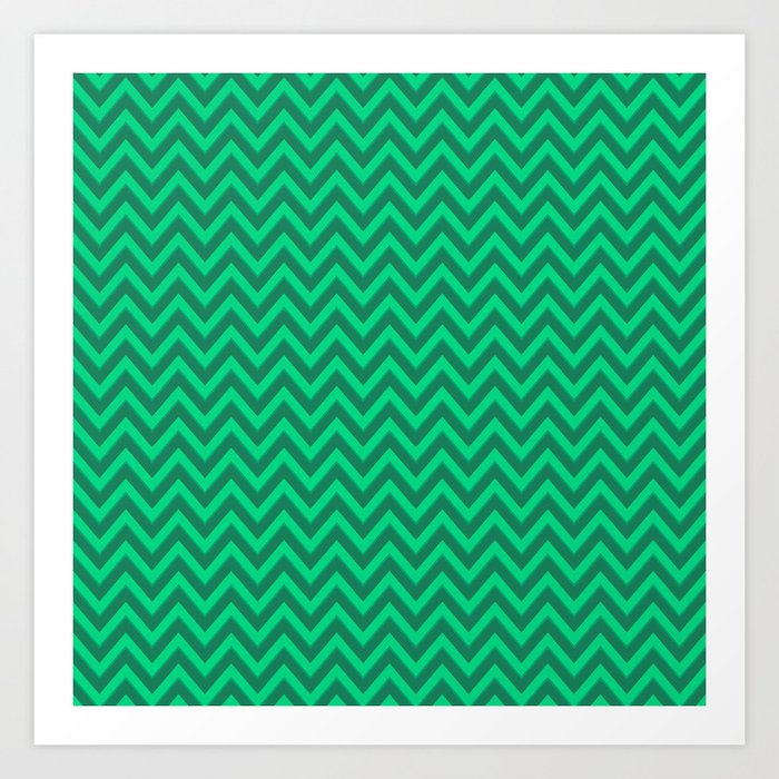 Green and Emerald Chevron Pattern Art Print