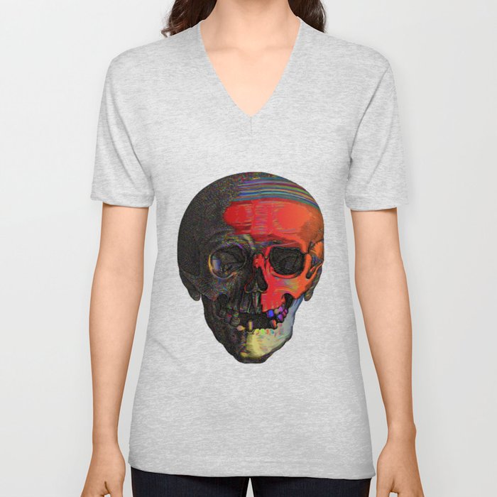 Colorful skull illustration, retro design  V Neck T Shirt
