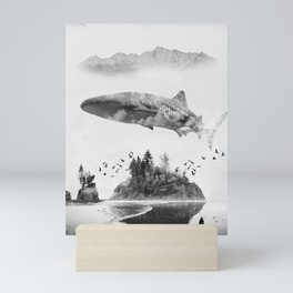 Whaleshark Island Mini Art Print | Whaleshark, Digital Manipulation, Photo, Digital, Island, Birds, Mist, Clouds, Beach, Animal 