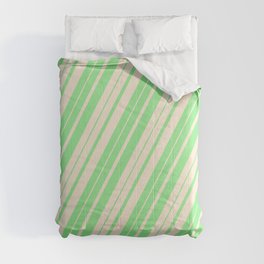 [ Thumbnail: Light Green & Beige Colored Stripes Pattern Comforter ]