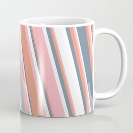 [ Thumbnail: Light Pink, Dark Salmon, Light Slate Gray & White Colored Striped Pattern Coffee Mug ]
