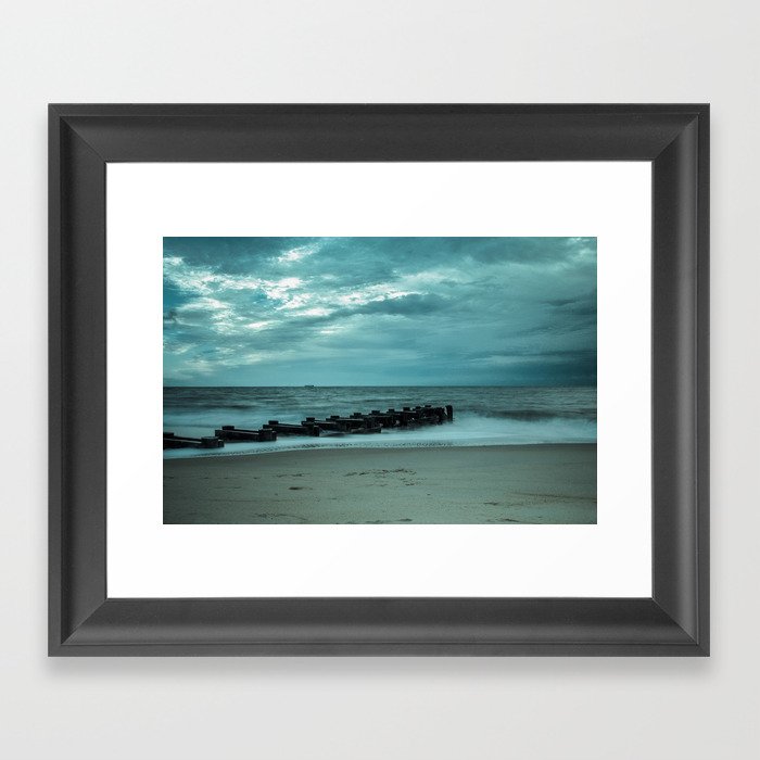 Coastal Landscape Photograph Blue Morning At Rehoboth Beach Art Framed Art Print By Pipafineart