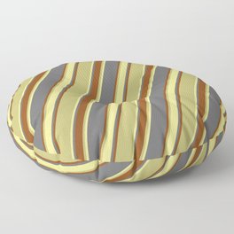 [ Thumbnail: Dim Grey, Brown, Dark Khaki, and Tan Colored Lined/Striped Pattern Floor Pillow ]
