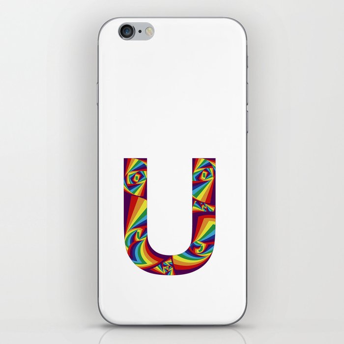 capital letter U with rainbow colors and spiral effect iPhone Skin