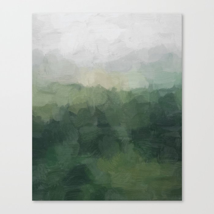 Foggy Hills - Gray Green Abstract Nature Scenic Painting Art Print Wall Decor  Canvas Print