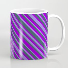 [ Thumbnail: Purple, Dark Slate Gray, and Dark Violet Colored Lines Pattern Coffee Mug ]