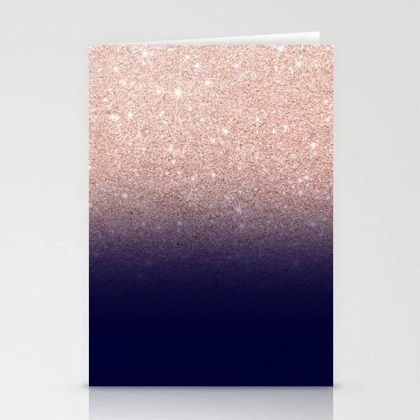 Modern faux rose gold glitter ombre gradient on navy blue Stationery Cards