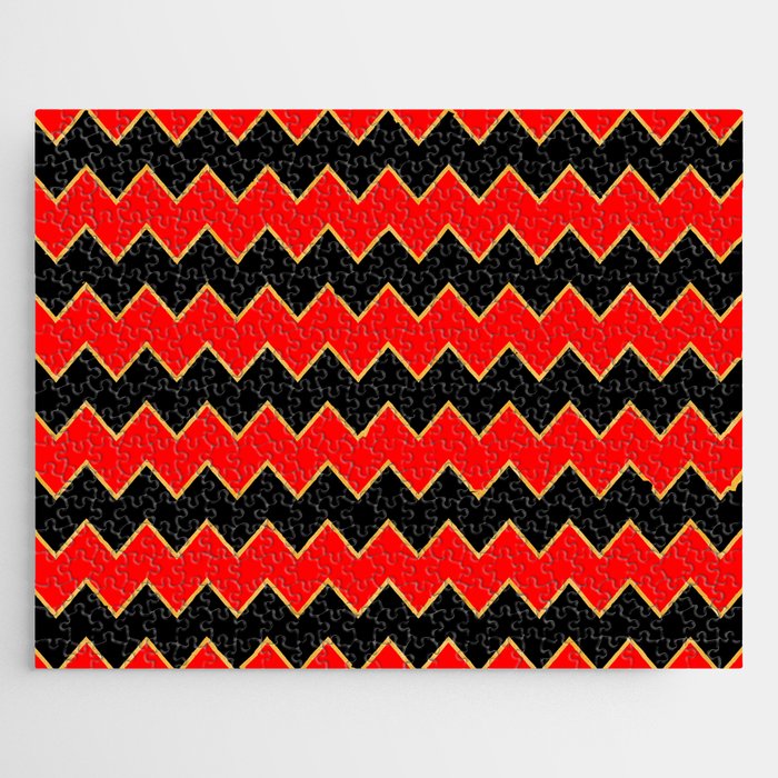 Gold Black Red Zig-Zag Line Collection Jigsaw Puzzle