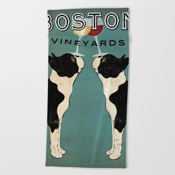 Boston Terrier Wine Vineyards Fowler Beach Towel