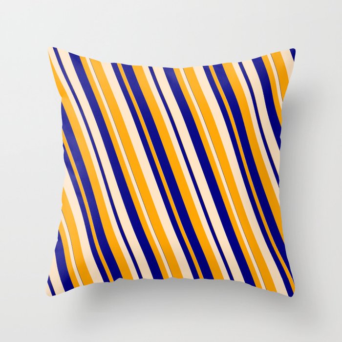 Orange, Blue & Bisque Colored Lined Pattern Throw Pillow