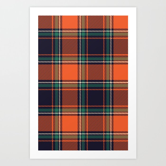 Plaid in Red+Orange and Navy Art Print