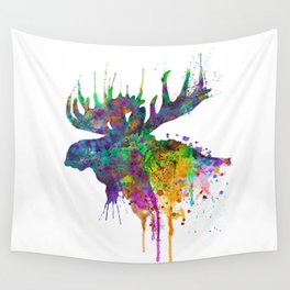 Moose Head Watercolor Silhouette Wall Tapestry