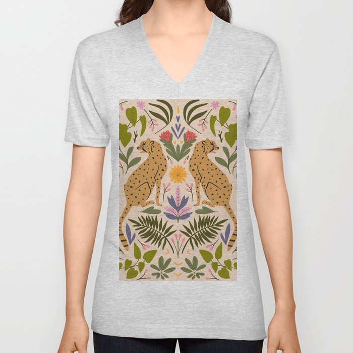 Modern colorful folk style cheetah print  V Neck T Shirt