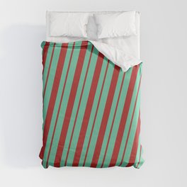 [ Thumbnail: Aquamarine & Red Colored Striped Pattern Duvet Cover ]