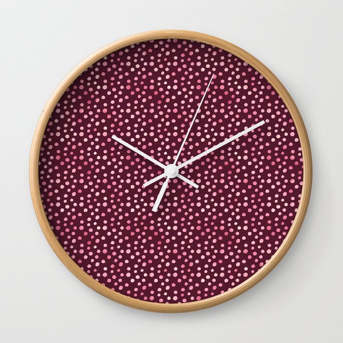 Pink Burgundy Spots Pattern Wall Clock