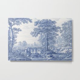 Vintage Italian Toile de Jouy Metal Print | Romantic, Antique, Frytom, Toiledejouy, Trees, Landscape, Frederikvanfrytom, Blue, Drawing, Elegant 
