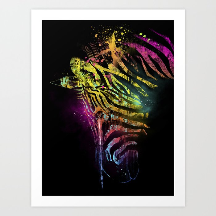 Zebra Mood Technicolor Art Print