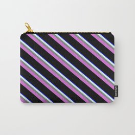 [ Thumbnail: Eyecatching Blue, Light Cyan, Gray, Orchid & Black Colored Lines Pattern Carry-All Pouch ]