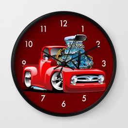 American Classic Hotrod Pickup Truck Cartoon Wall Clock