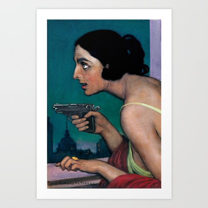 Julio Romero de Torres - Gun - Woman with Pistol - Mujer de la pistola Art Print