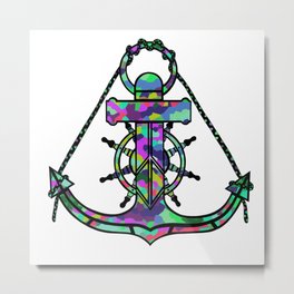 Anchor and Steering Helm [MultiColor] Metal Print