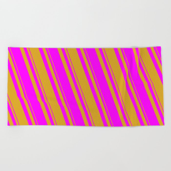 Goldenrod and Fuchsia Colored Lined/Striped Pattern Beach Towel
