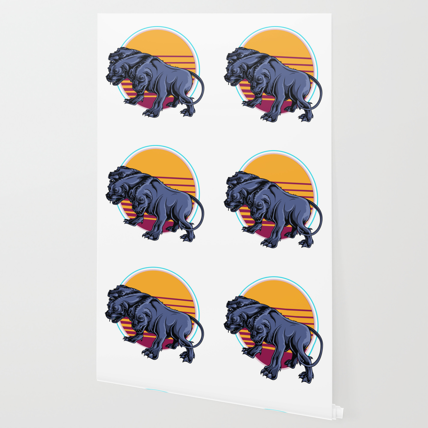 Retro 80s Cerberus Three Headed Dog Greek Mythology Gift Wallpaper