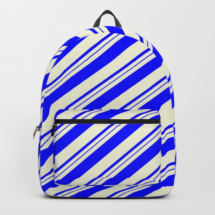 Beige & Blue Colored Striped Pattern Backpack