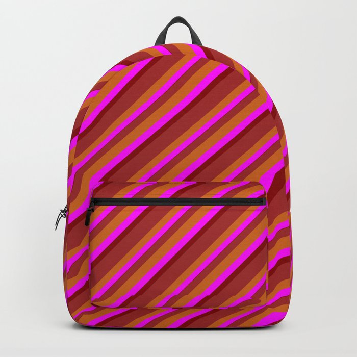 Brown, Chocolate, Fuchsia, and Dark Red Colored Pattern of Stripes Backpack