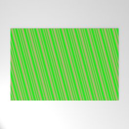 [ Thumbnail: Dark Khaki & Lime Colored Striped Pattern Welcome Mat ]