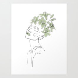 Matcha Lily Beauty / floral drawing of a woman Art Print