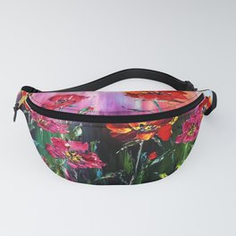 Large red poppies in the field Fanny Pack