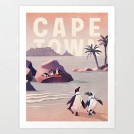 Vintage Travel Cape Town, South Africa Penguins Art Print