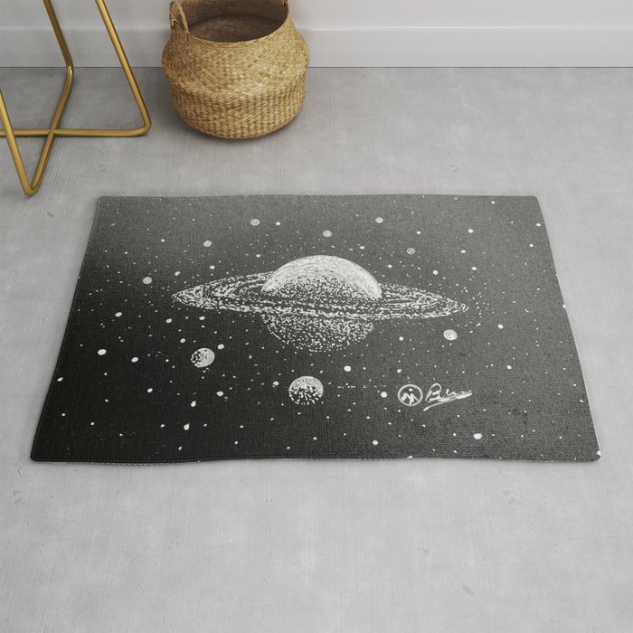 "Saturn's Moons" Outer Space Original Art, Planets, Galaxy Wall Decor Rug