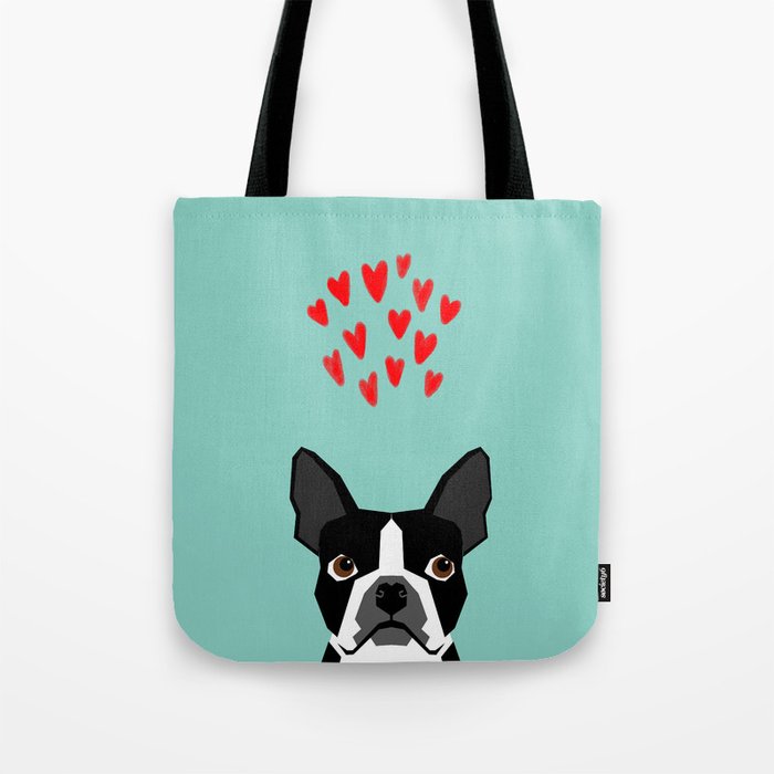 Boston Terrier - Hearts, Cute Funny Dog Cute Valentines Dog, Pet, Cute, Animal, Dog Love,  Tote Bag