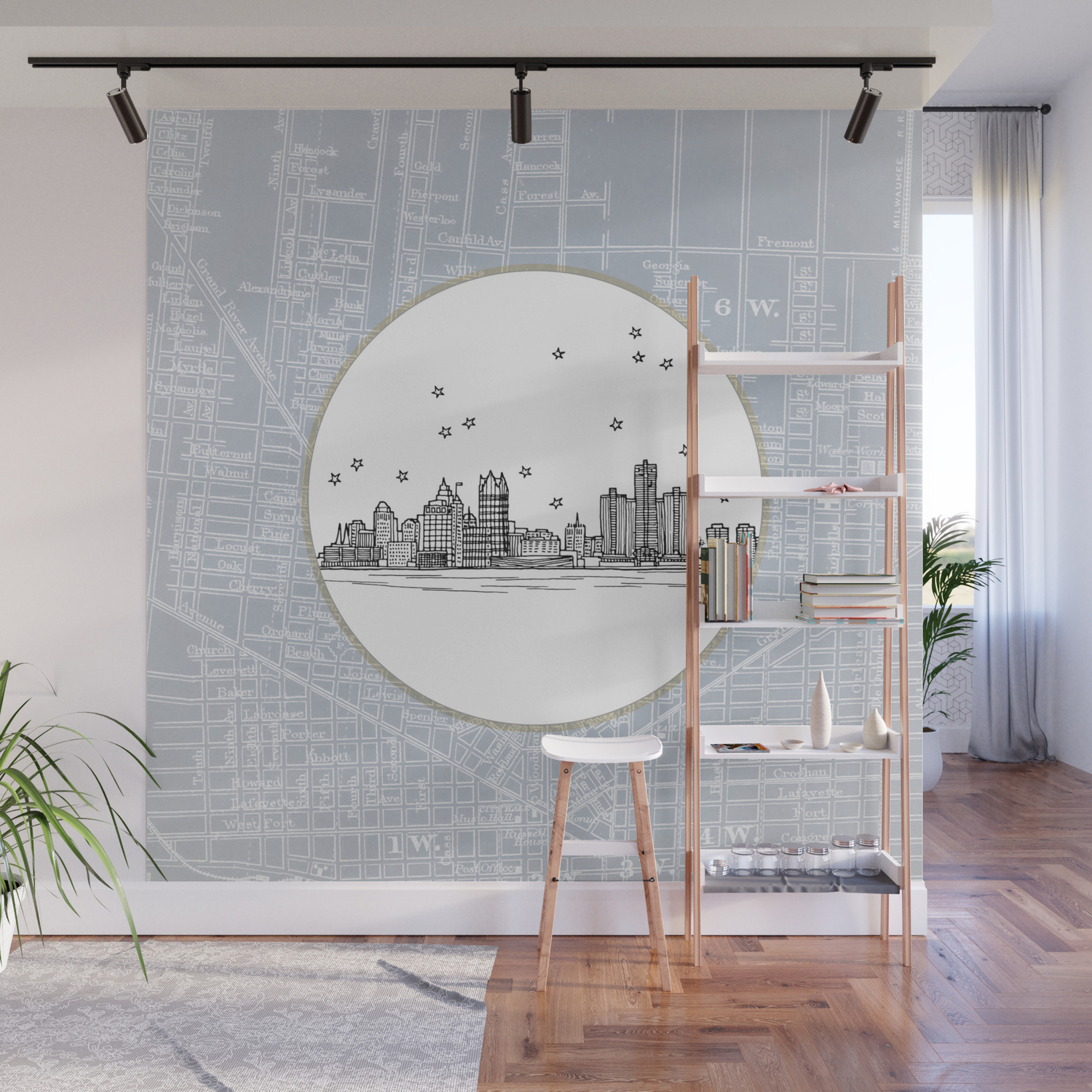 Detroit Michigan City Skyline Illustration Drawing Wall Mural By Architettestudios Society6
