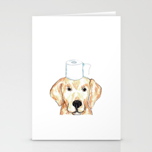 Dog golden retriever toilet Painting Stationery Cards