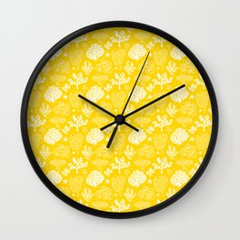 Yellow And White Coral Silhouette Pattern Wall Clock
