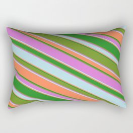 [ Thumbnail: Eyecatching Green, Orchid, Powder Blue, Coral & Forest Green Colored Lined Pattern Rectangular Pillow ]