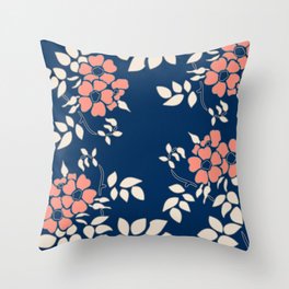 FLORAL IN BLUE AND CORAL Throw Pillow