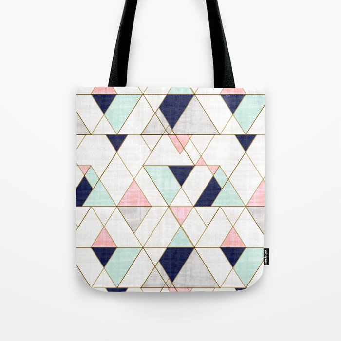 Mod Triangles - Navy Blush Mint Tote Bag by Crystal W Design | Society6