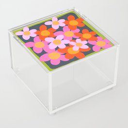 Cheerful Spring Flowers 70’s Retro Navy Blue on Green Acrylic Box