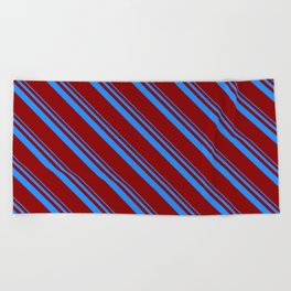 [ Thumbnail: Blue and Dark Red Colored Stripes Pattern Beach Towel ]