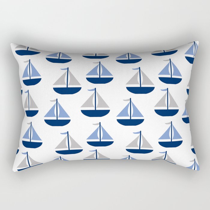 Nautical Sailboat Navy Blue Gray  Rectangular Pillow