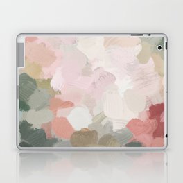 Time to Bloom - Forest Green Fuchsia Blush Pink Abstract Flower Spring Painting Art Laptop Skin