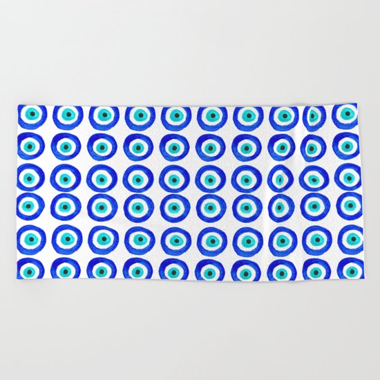 Evil Eye Talisman - on white Beach Towel