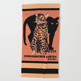Retro vintage Munich Zoo big cats Beach Towel
