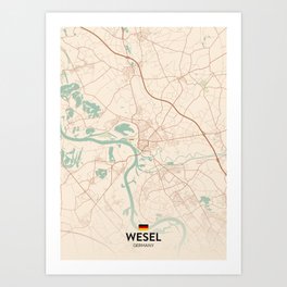 Wesel, Germany - Vintage City Map Art Print | Germanymap, Countrymap, Germany, Europemap, City, Cityposter, Townmap, Flag, De, Citymap 